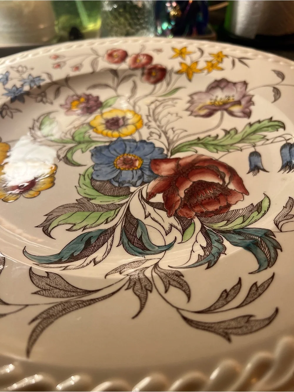 Hand-Painted Floral Ceramic Dinner Plate - Multi-Color